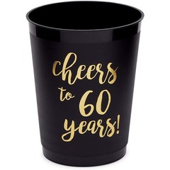 Sparkle and Bash Plastic Party Cups for 60th 16 Count (Pack of 1), Black