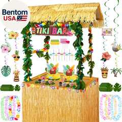 Abundant Tiki Bar Hut Kit, Portable Outdoor Tiki Bar Decor with Hawaiian Leis, H