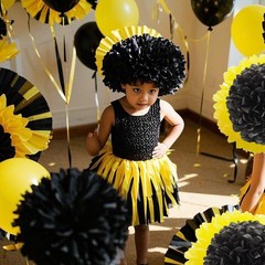 15 Pcs Black and Yellow Tissue Paper Pom Poms Flowers Bee Theme Party Decor