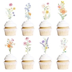 Flower Birthday Cupcake Toppers Decorations, 40PCS Wildflower Baby in Bloom B…