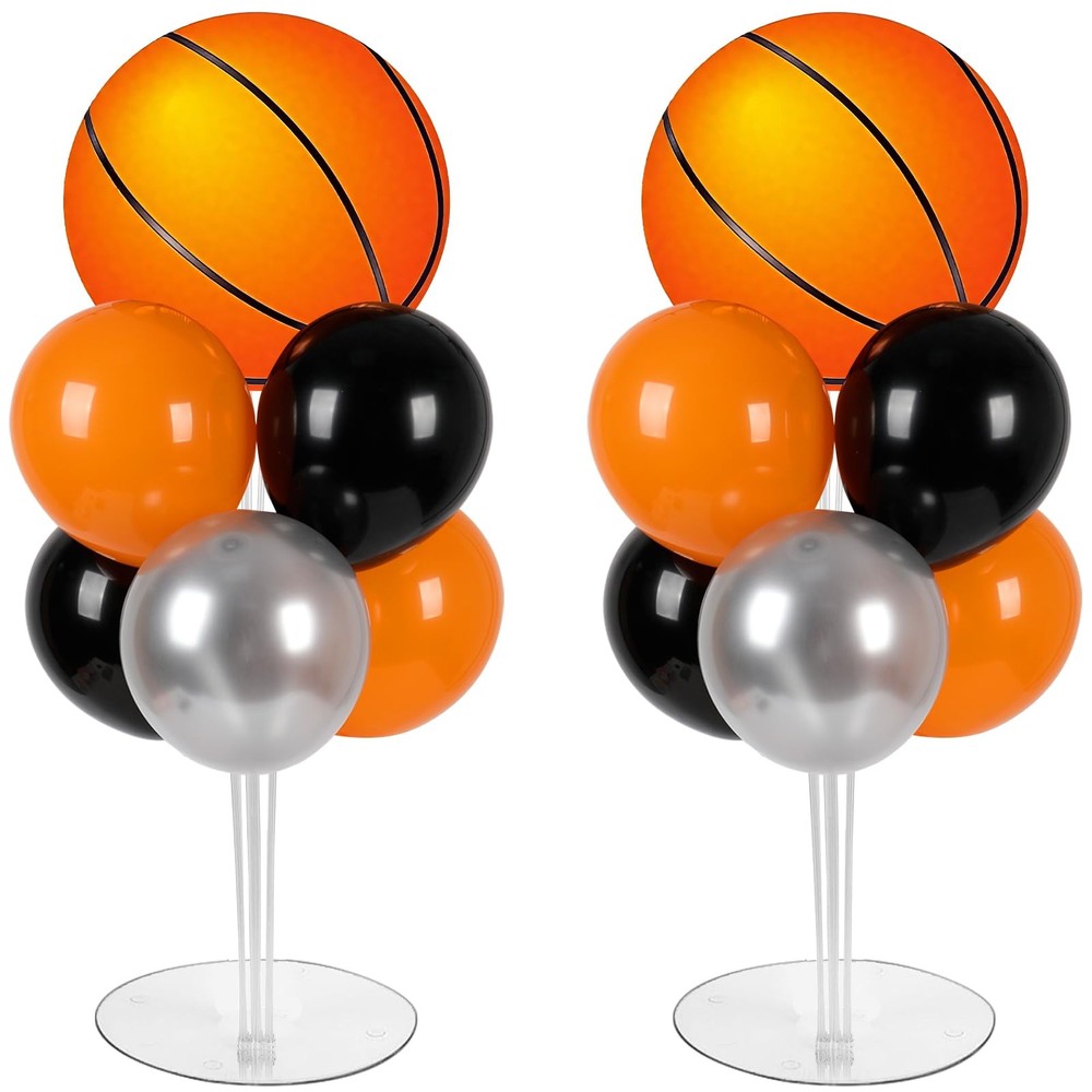 2 Sets Basketball Party Balloons Stand Kit with Orange And Black Balloon Spor…