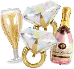2 Gold Glitter Ring Bachelorette Party Balloons with 40Inch Bottle
