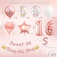Rose Gold Sweet 16 Party Decorations, 16th Birthday Decorations for Girls wit…