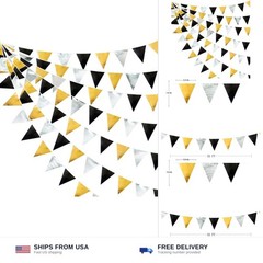Black Gold Silver Party Decoration Triangle Pennant Banner Flag Metallic Fabr…