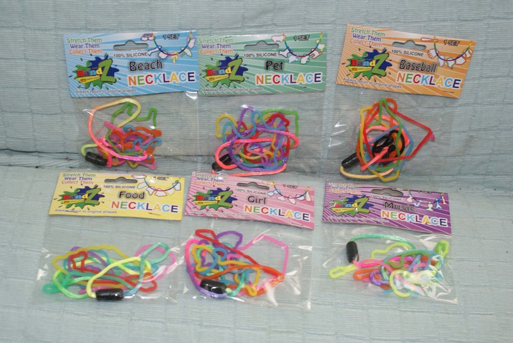 6-Sillybandz Necklace Pet/Girl/Baseball/Beach/Music/Food New Fast Shipping