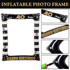 30 PCS 40th Birthday Photo Booth Props Black Gold Inflatable Frame Selfie
