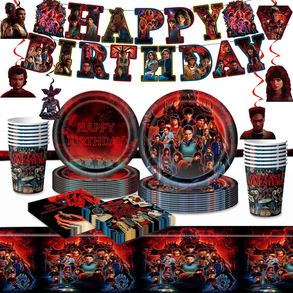 88Pcs Stranger 5 TV Birthday Party Decorations Supplies, Movie Theme Tableware S