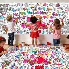 Valentines Coloring Tablecloth/Poster, Valentines Day Gifts for Kids Classroom,