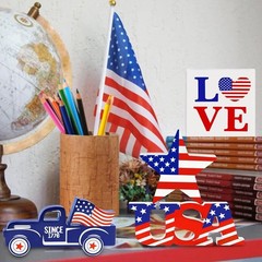 Charming Patriotic Table Decor: 4 Wooden Decorations for Independence Day