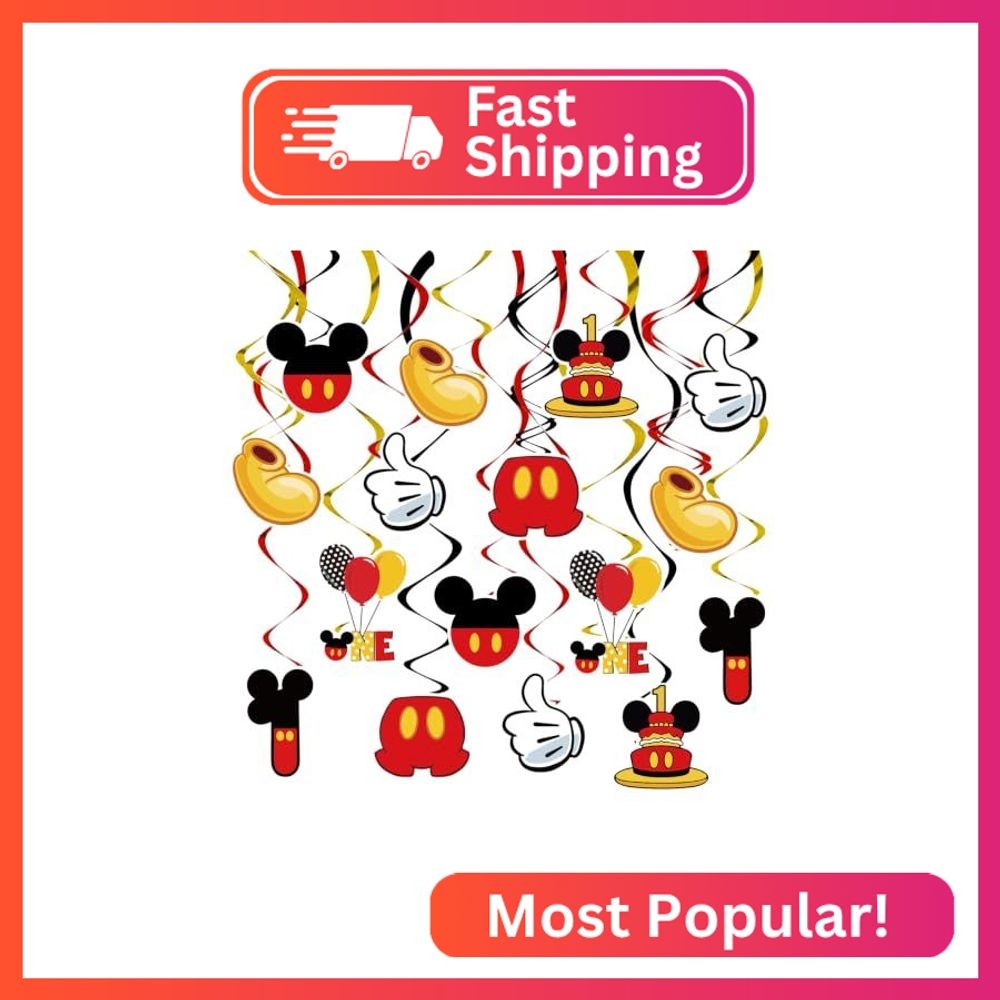 BAOOOFUL Red 1st Birthday Hanging Swirl Decorations, Mouse Birthday Party Ceilin