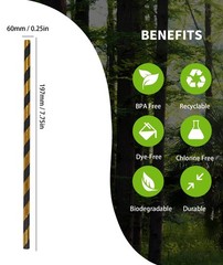 Disposable Black Gold Striped Paper Straws – 100 Pack Biodegradable Black and…