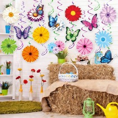 Flower Hanging Swirl Decorations – 36 Pcs Spring Floral Butterflies Ceiling H…