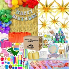 Kid’s Happy Birthday Decorations Kit – 505-Piece Set with Gold Decor, Tableware,