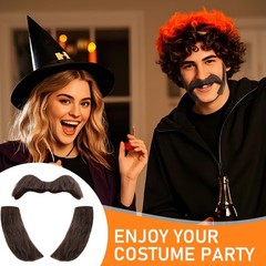 Fake Mustache, Fake Sideburns, Self-Adhesive Brown Beard Costume for Teens an…