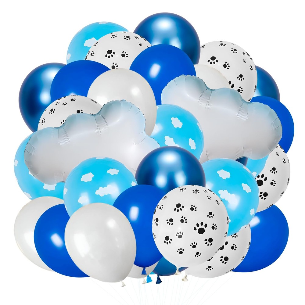 Cloud Balloons Paired With Blue And White Printed Latex Balloons Are Suitable…