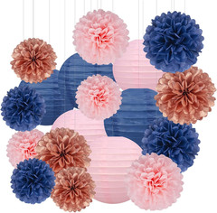 Blue Pink Purple Party Decorations – 15Pcs Tissue Pom Poms Paper Flowers Paper L