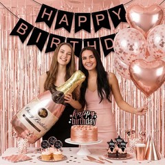 Rose Gold and Black Birthday Decorations 73-Piece Set – Complete Party Supplies