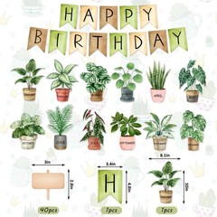65 PCS Greenery Happy Birthday Bulletin Board Set Watercolor Potted Plant Cutout