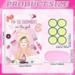 Spa Party Game – Pin the Cucumbers, 42 Stickers, Large Poster for Kids & Adults