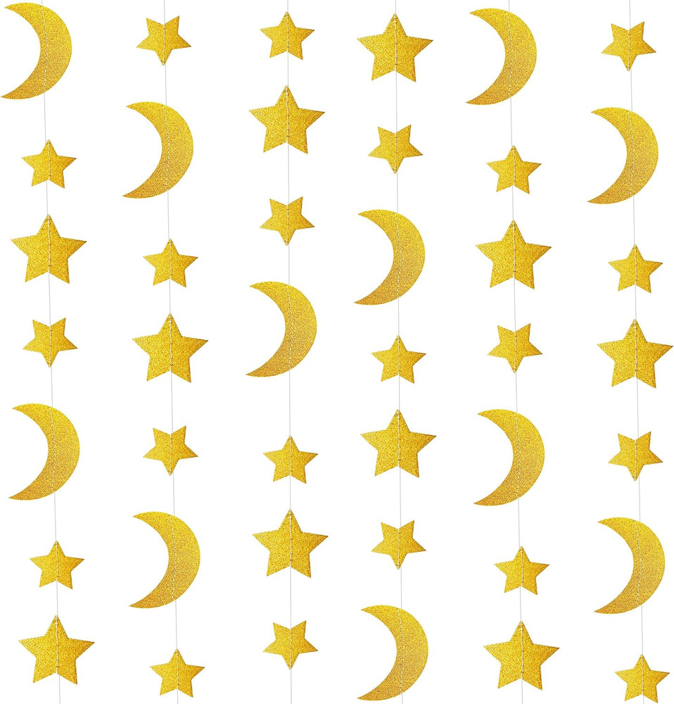Glitter Gold Twinkle Stars Crescent Paper Garlands Hanging Decorations Honey Moo