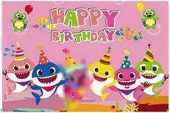 Baby Birthday Party Shark Background (71 Inches * 47 Inches), Blue Cartoon Ocean