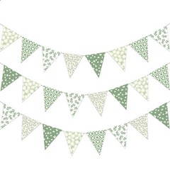 3pcs Sage Green Floral Triangle Bunting Banners Boho Greenery Pennant Flags f…