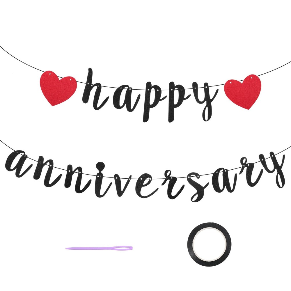 Black Happy Anniversary Banner, Party Decorations, We Black, Red