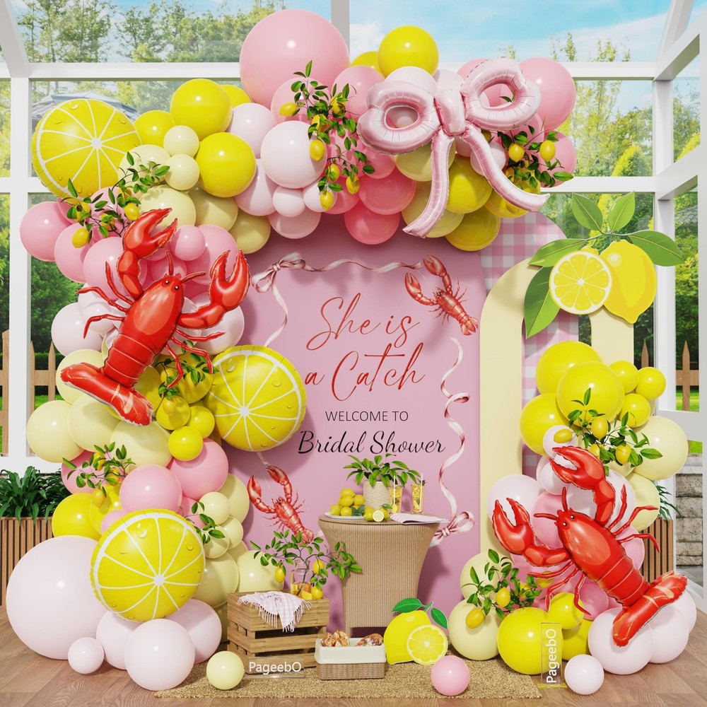 Pink and Yellow Balloon Arch Kit for Lemonade Crawfish Boil Party Decor