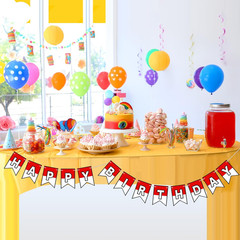 Red and White Cartoon Birthday Banner Cute Anime Theme Birthday Decorations Pape