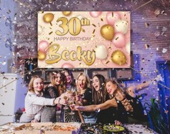 Personalised Happy Birthday Rose Gold Backdrop Background Balloon Party poster