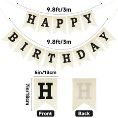 Happy Birthday Banner Black Burlap Sign Party Decoration Bunting for Women Men