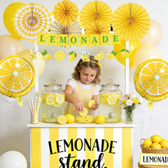 Lemonade Stand Party Decorations – 10PCS Lemonade Stand Banner Paper Fans Balloo