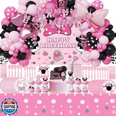 288 PCS Pink Mouse Birthday Decorations Serves 20 Guests Mouse Theme Party De