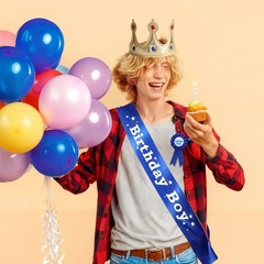 Birthday Boy Sash Hat Button Pin Accessory, Birthday King Crown Party Set, Ph…