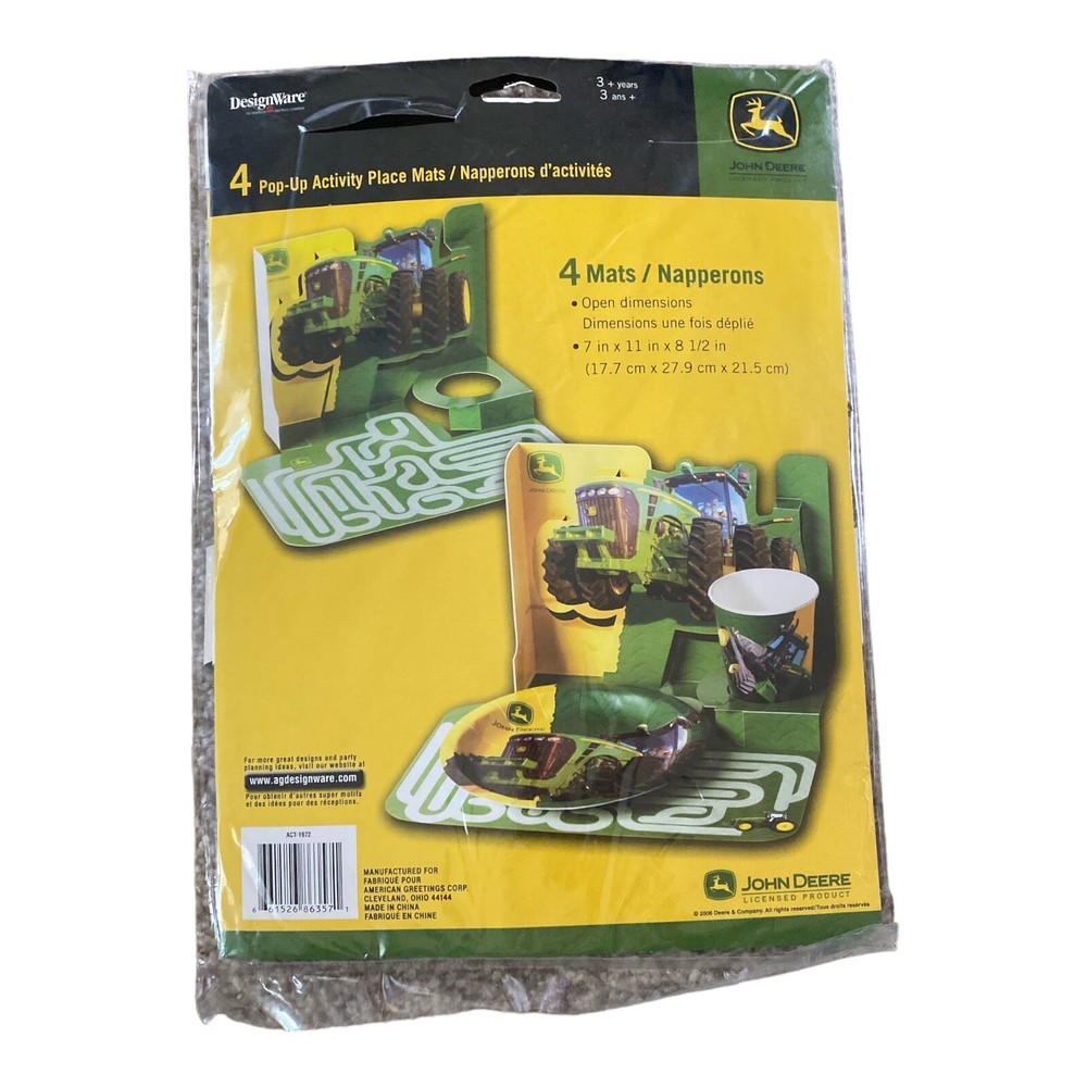 John Deere Child’s Birthday Party Pop-Up Activity Place Mats – 4 Mats in Pack