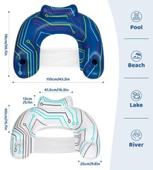 [Glow in the Dark] Inflatable Pool Floats Adult, [Light-Activated] Blue & Whi…