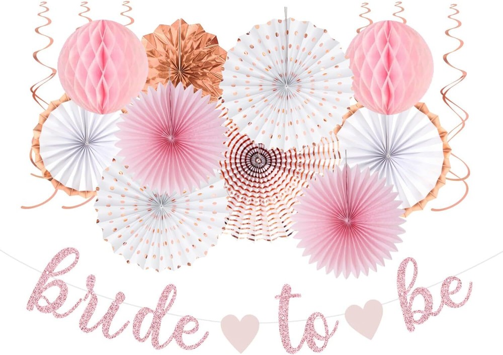 Pink Rose-Gold Bridal-Shower Party-Decorations Streamers White Rose-gold