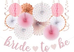 Pink Rose-Gold Bridal-Shower Party-Decorations Streamers White Rose-gold
