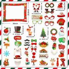 Christmas Photo Booth Props 53 PCS Set – Large Frame 30×25.6 in, Pose Sign Pi…
