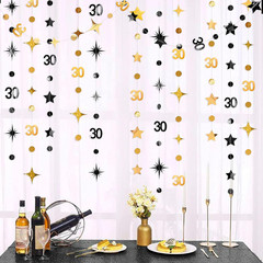 Black Gold 30Th Birthday Decorations Number 30 Circle Dot Twinkle Star Garland M
