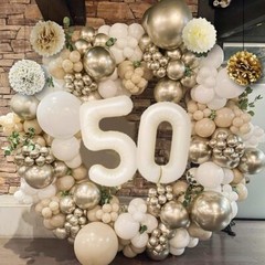50th Birthday Decorations, Happy 50th Birthday Decorations White and Gold Bal…