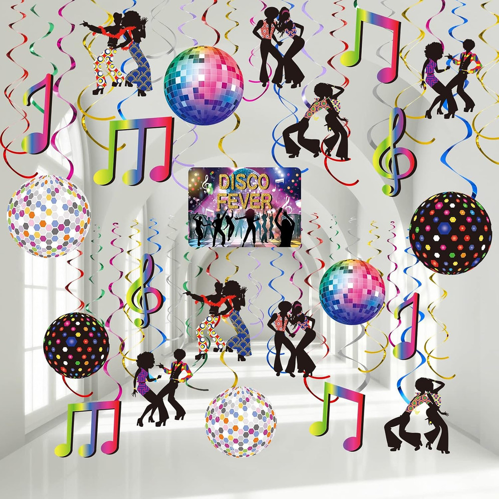 53 Pcs 70S Disco Birthday Party Decorations Retro Hanging Swirls Ceiling Sign