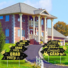 12 Pack 2026 Graduation Party This Way Yard Sign Arrow Black & Gold Graduation D
