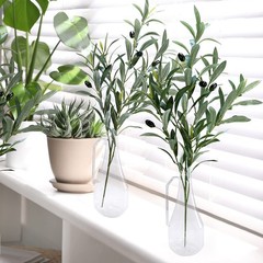 Winlyn 3 Pcs 23.6″ Tall Artificial Olive Branches with 261 x 11″, Green
