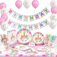 Unicorn Birthday Party Decorations Rainbow Unicorn Plates banner streamer napkin