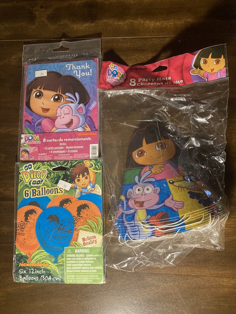 2012 Dora The Explorer Birthday Supplies: Hats, Diego Balloons, Thank You Cards