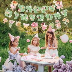 3 Pcs Fairy Birthday Party Decorations Green Glitter Happy Birthday Banner Color