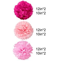 Pink Tissue Pom Poms Decorations 10 inch and 12 inch,12 Piece Set for Bachelo…