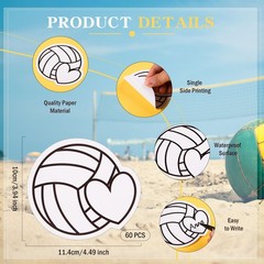 60 PCS Volleyball Cutouts Heart Shape Paper Die Cuts Sport Theme Decor