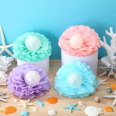 48 Pcs Mermaid Shell Party Decorations Include Pastel Tissue Paper Pom Poms a…